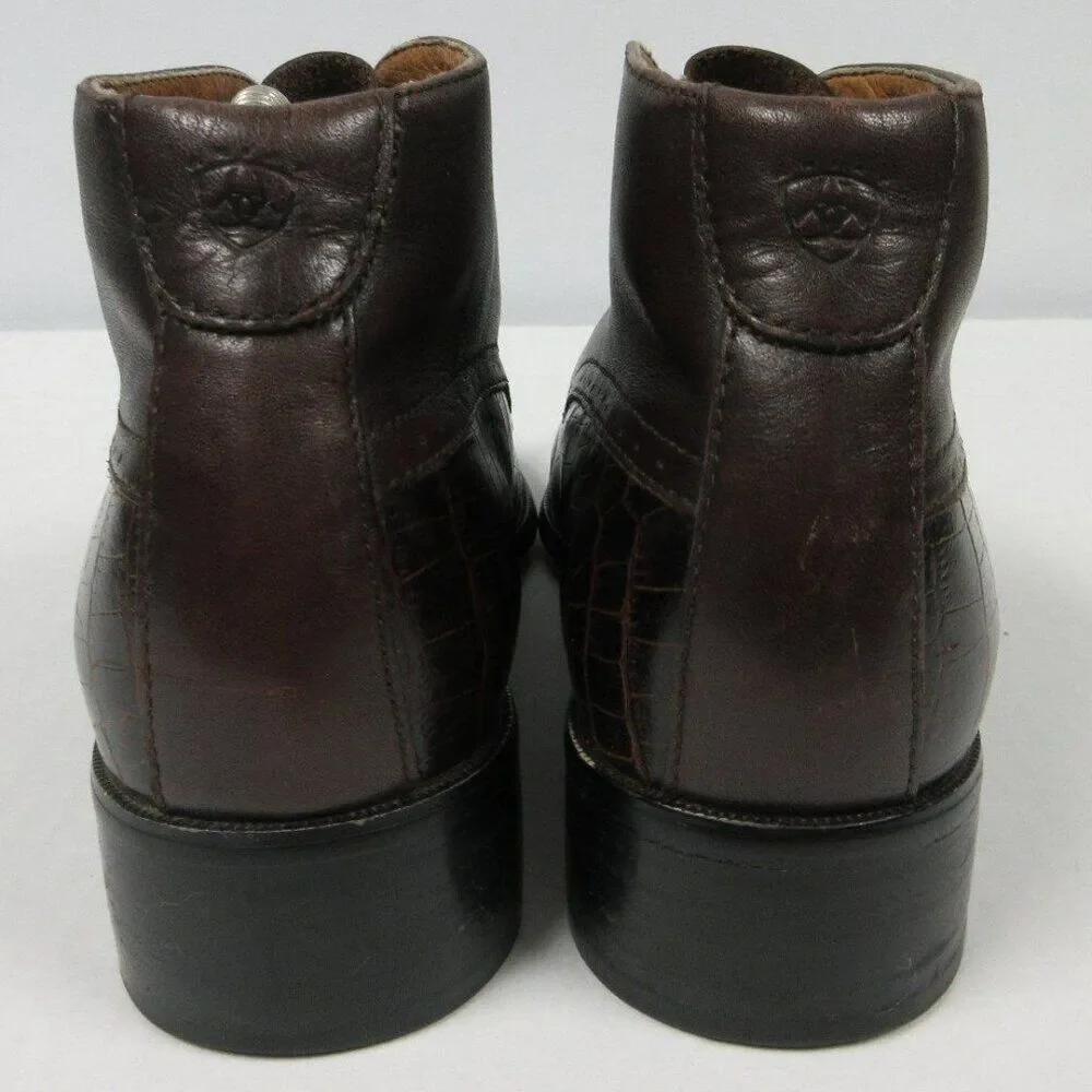 ARIAT‎ Croc Embossed Brown Leather Ankle Boots Womens Sz 8.5 Shoes 17425 Bootie